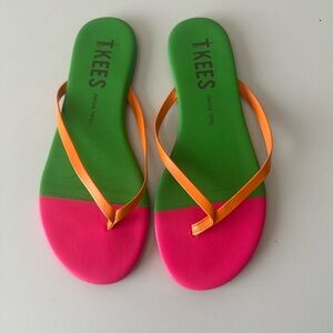 Tkees Green Orange Pink Neon Tip Thong Slide Sandal 7